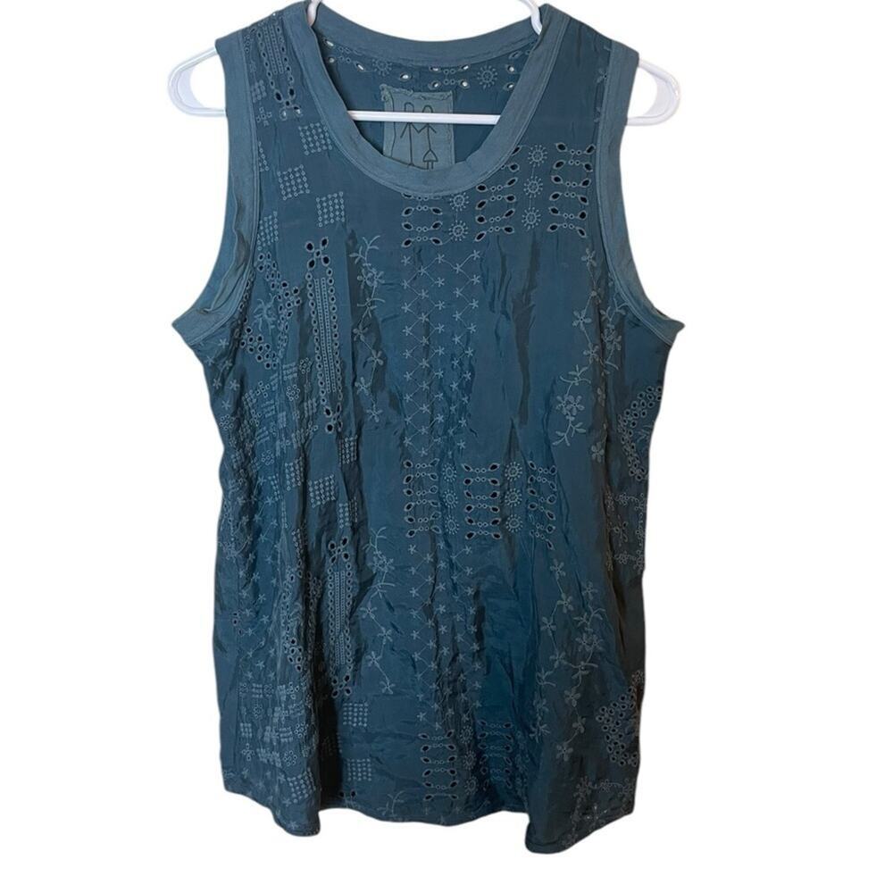 Johnny Was Women’s Sz Small Teal Eyelet Sleeveless Blouse